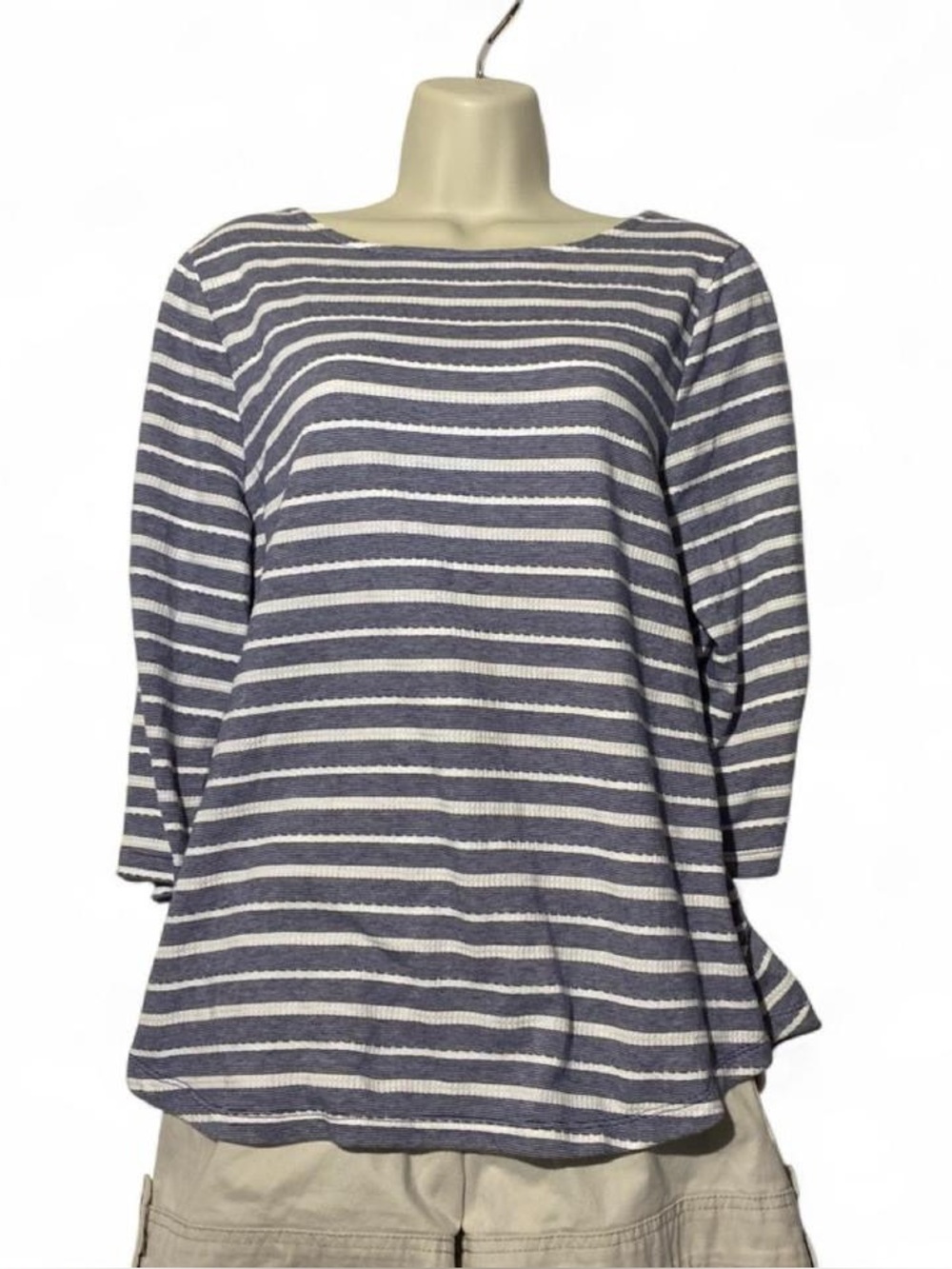 Studio Works Navy & White Striped Boatneck 3/4 Sleeve Top